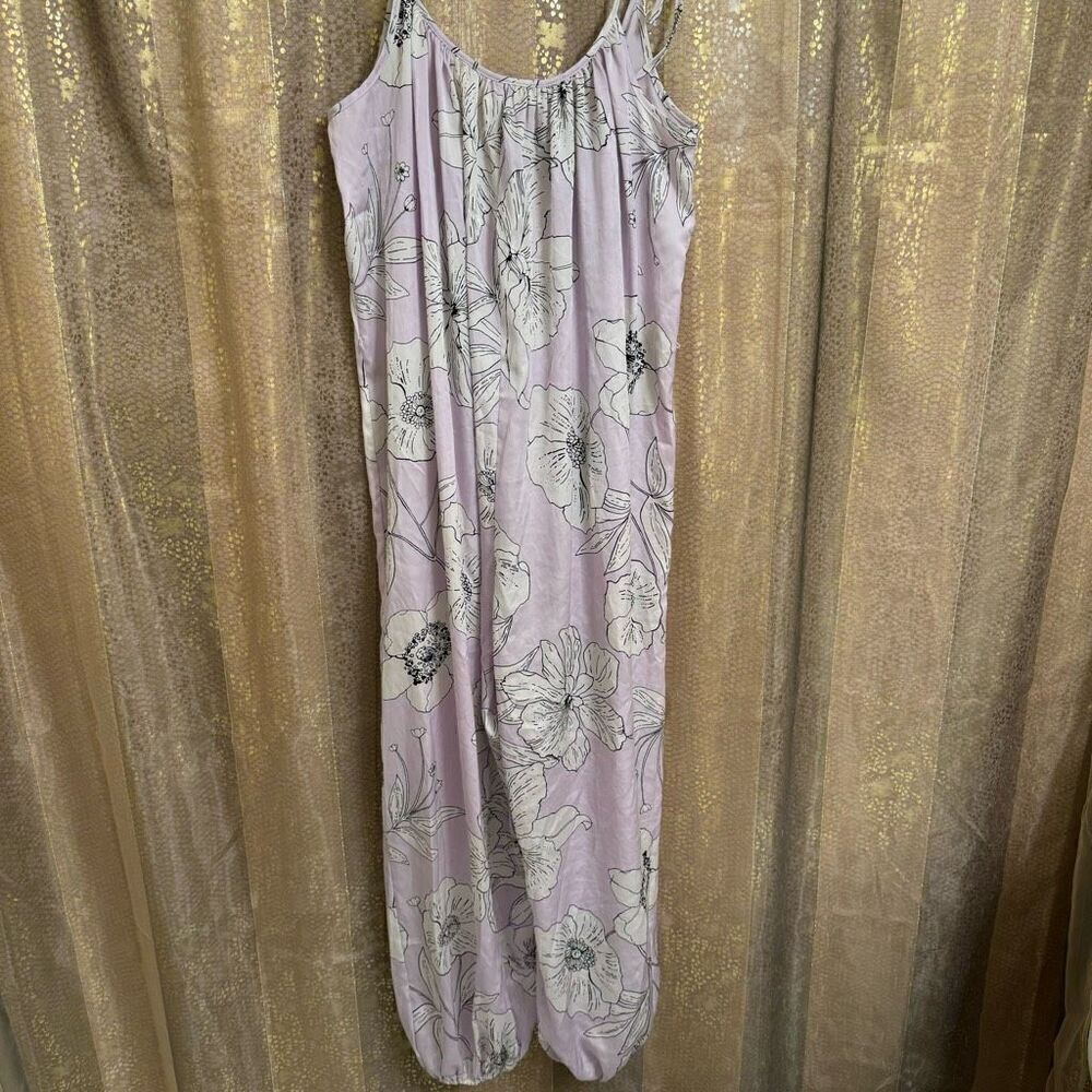 Victorias Secret Lilac White Floral Satin Pants Jumpsuit Medium NWOT